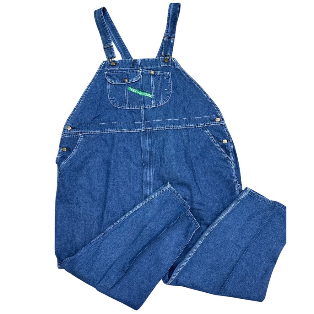 KEY Imperial Denim Overalls Men's Size W56 L30‎ Blue Cotton Workwear Carpenter